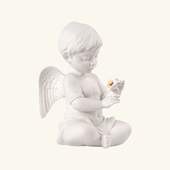 Angel With Flower Sculpture Small White lladro angel with flower sculpture small white