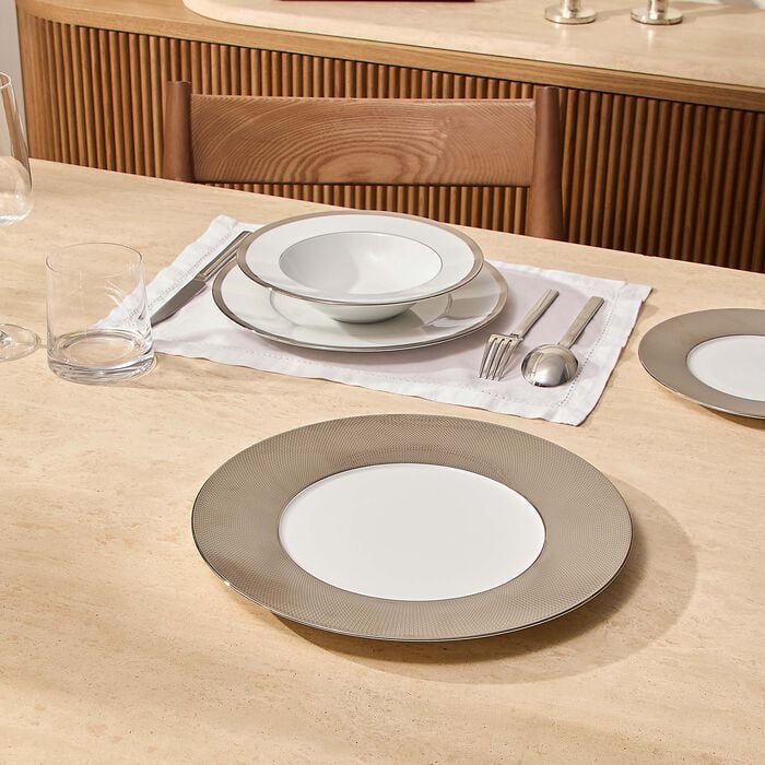 bernardaud maille platine service plate round silver 31cm