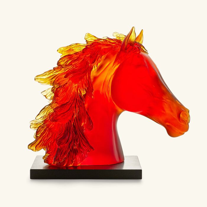 daum horse head sculpture large orange
