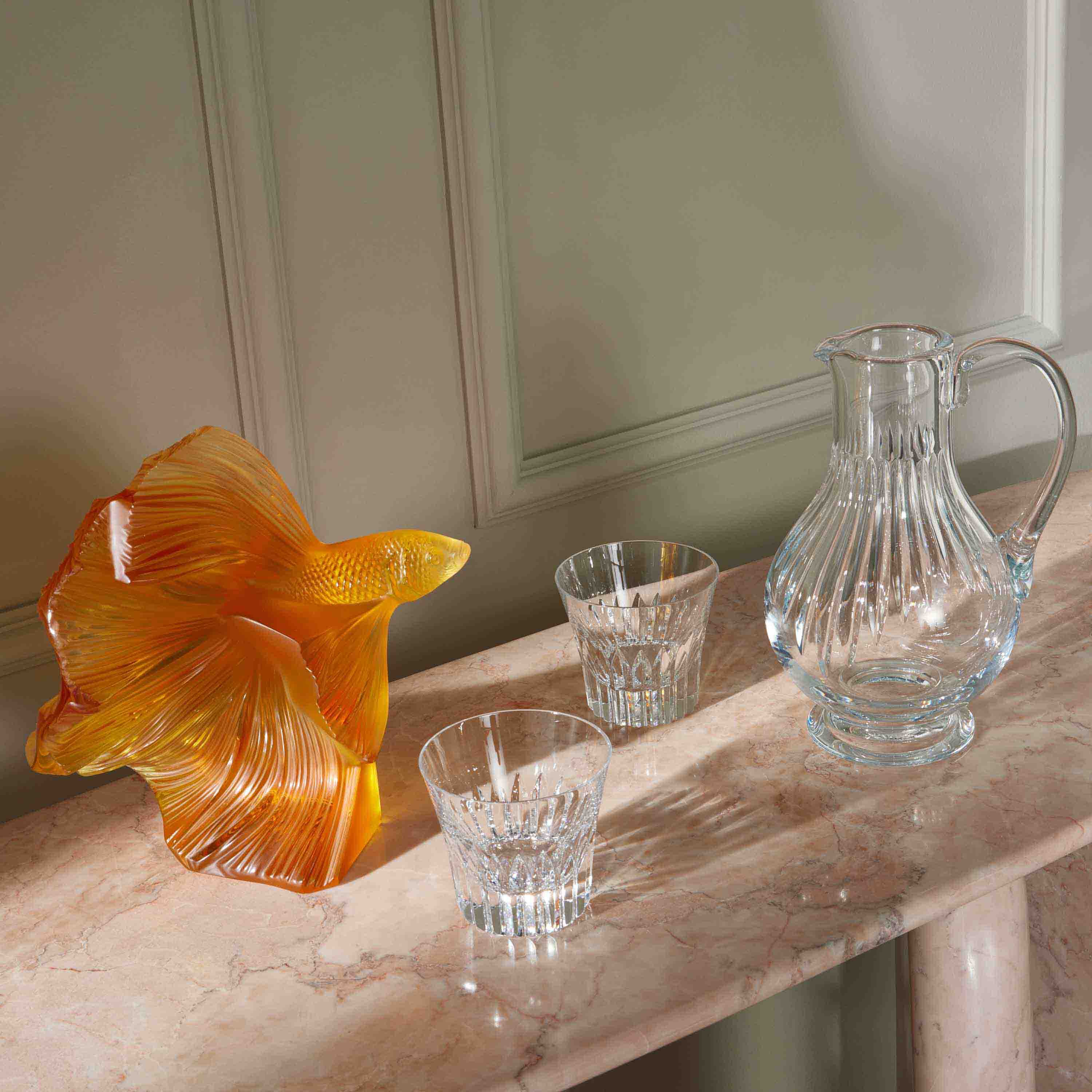 Lalique Fighting Fish Sculpture Medium Yellow | Tanagra UAE