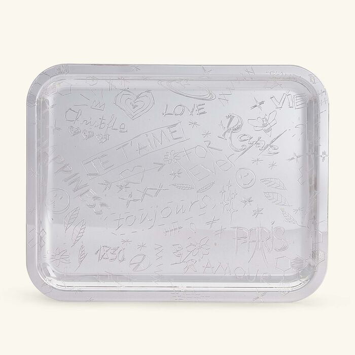 christofle graffiti serving tray rectangular medium silver plated