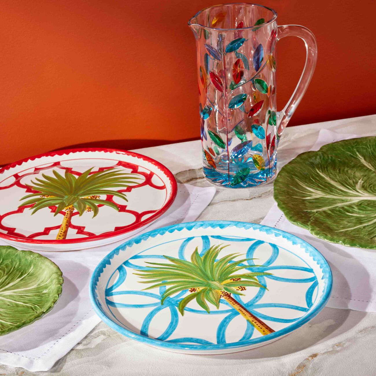 les ottomans palm dinner plate round blue 28cm