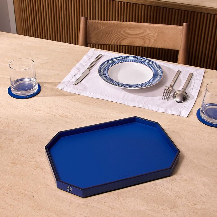 baccarat octogone tray small blue