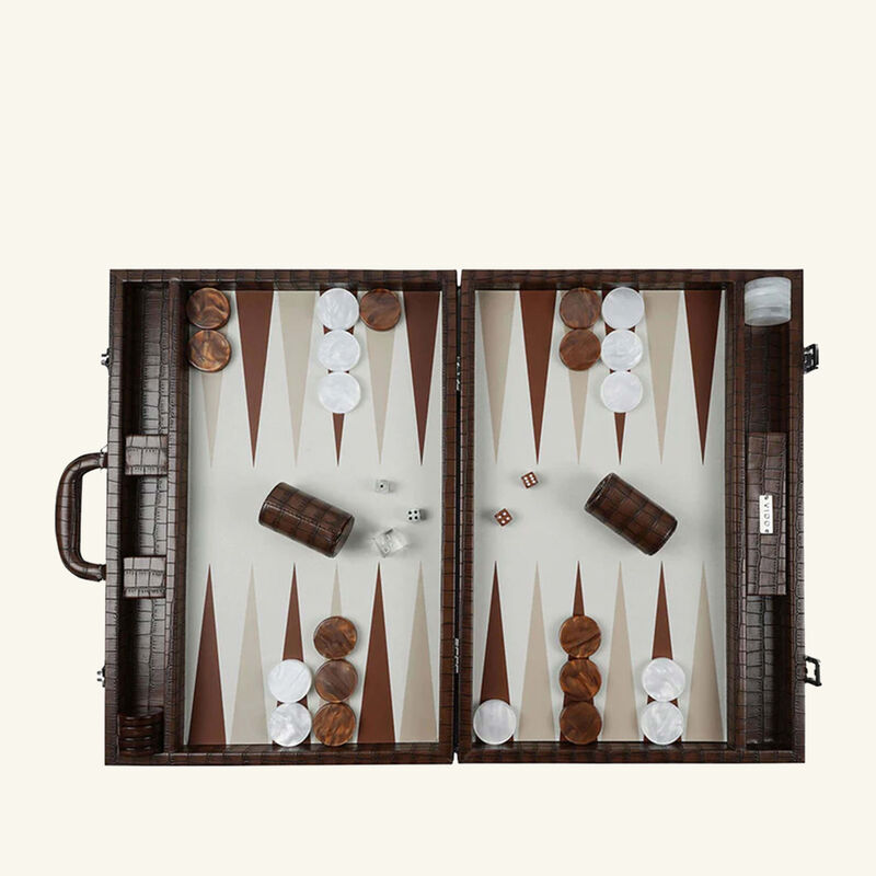 Patinated Crocodile Backgammon Set vido patinated crocodile backgammon set