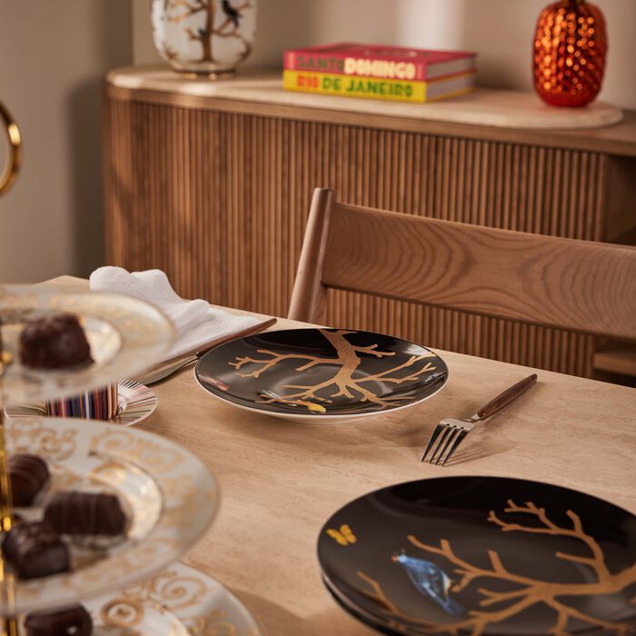 bernardaud aux oiseaux dinner plate round black 21cm set of 4