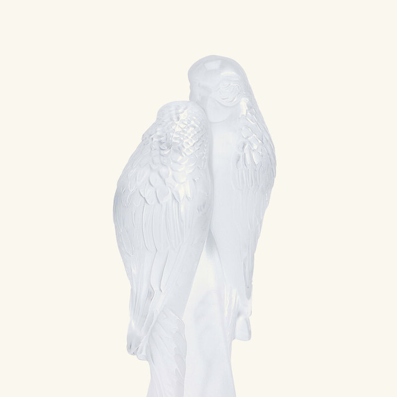 لاليك منحوتة صغيرة على شكل ببغاوين باللون الشفاف