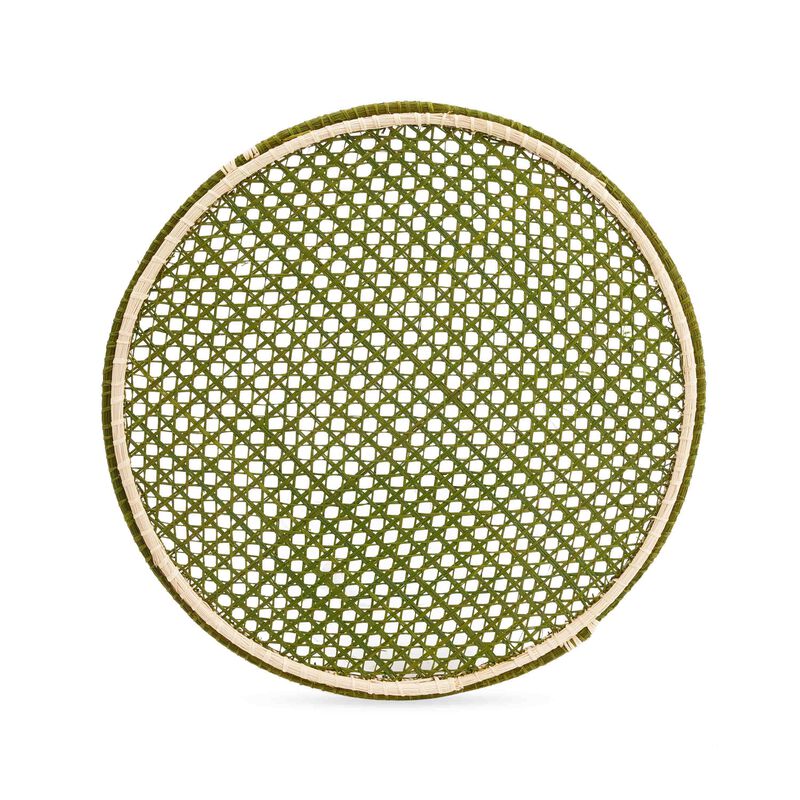 Green Embroidered Wicker Placemat, large