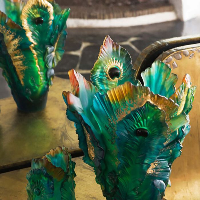 daum fleur de paon vase extra large green