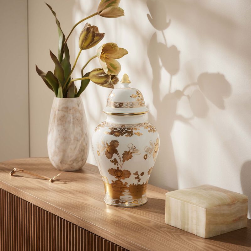 ginori 1735 oriente italiano potchie vase with cover large gold