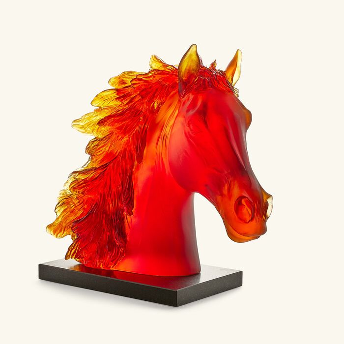 daum horse head sculpture large orange