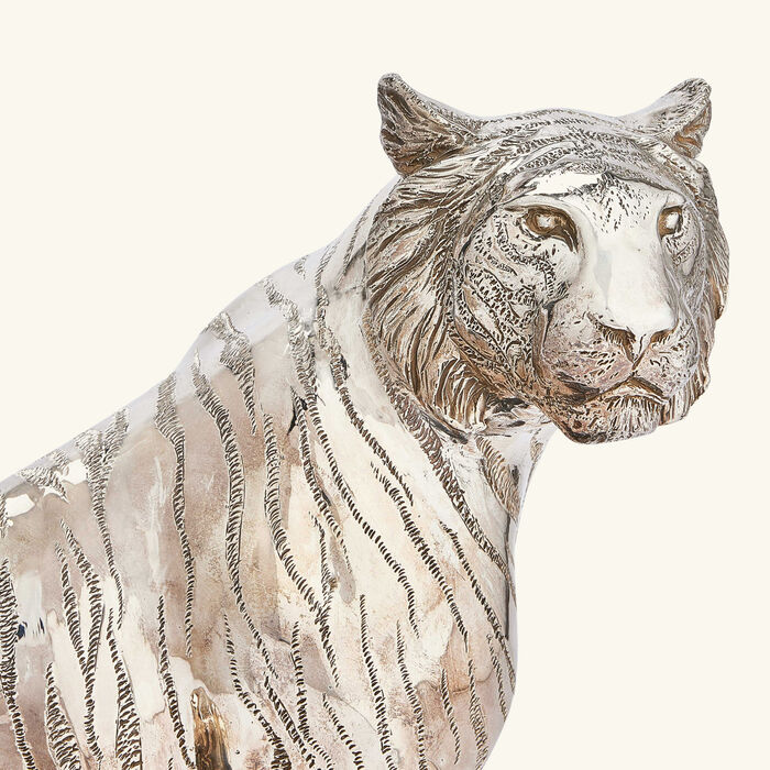 christofle sitting tiger sculpture medium sterling silver