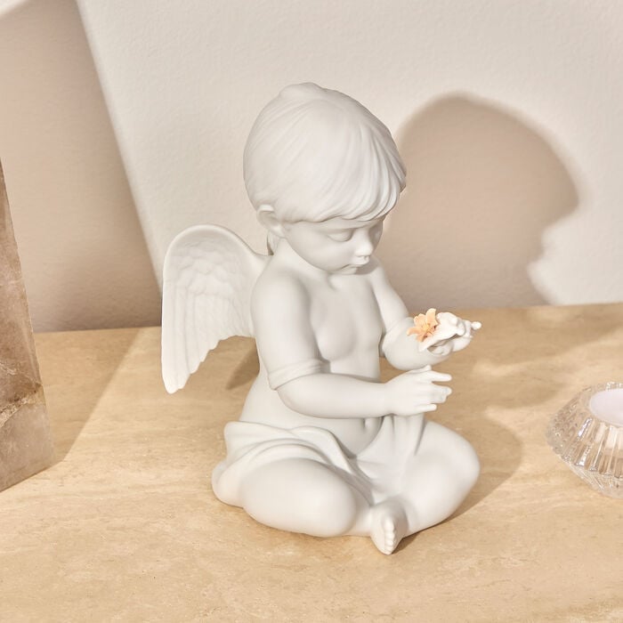 Angel With Flower Sculpture Small White lladro angel with flower sculpture small white