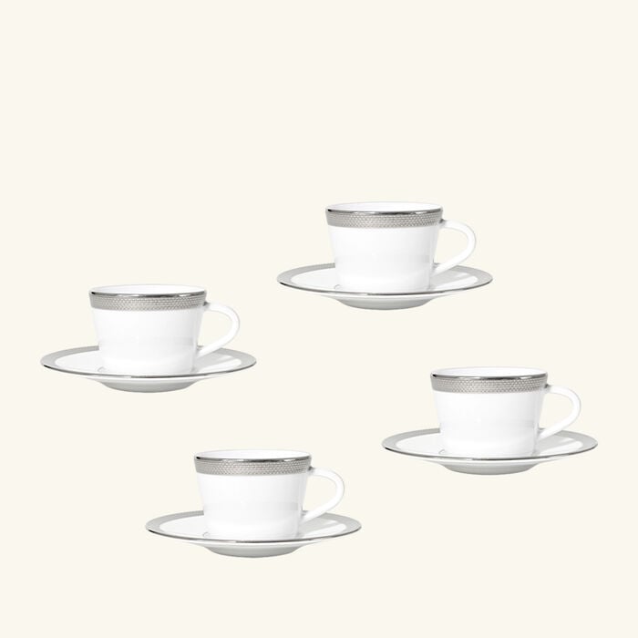 bernardaud maille platine moka coffee cup   saucer set of 4 white