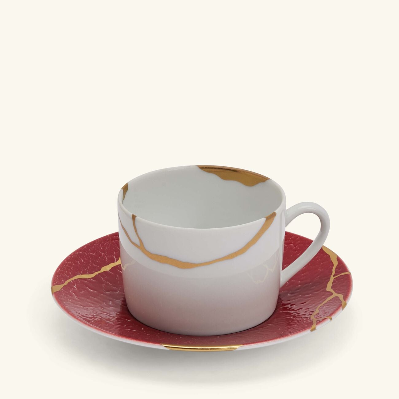 Kintsugi Tea Cups & Saucer Red Set Of 4 bernardaud kintsugi tea cups saucer red set of 4