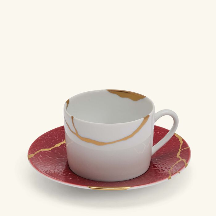 Kintsugi Tea Cups & Saucer Red Set Of 4 bernardaud kintsugi tea cups saucer red set of 4