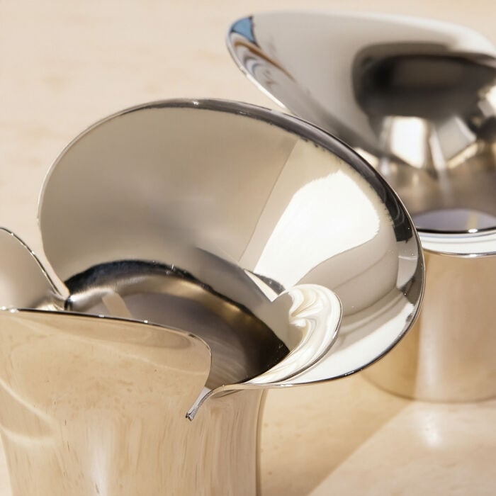 جورج جنسن مجموعة حامل الشموع بلوم فضي من قطعتين