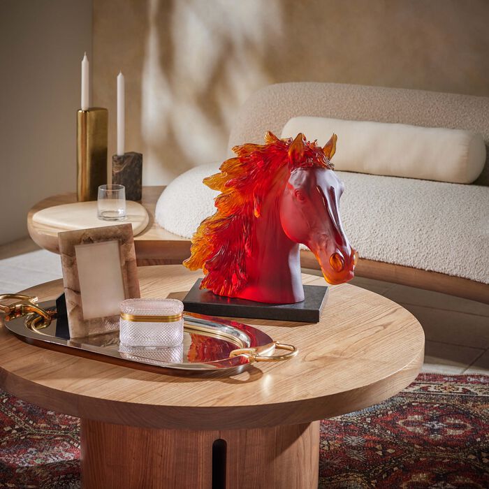 daum horse head sculpture large orange