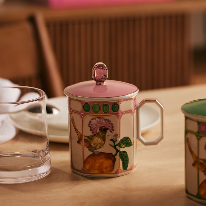 rosenthal idyllia mug with lid flycatcher pink
