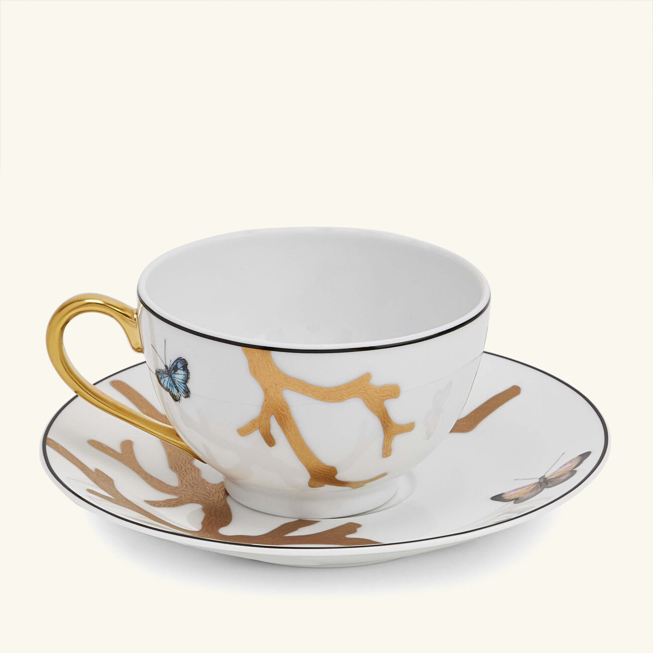 bernardaud aux oiseaux tea cup   saucer gold set of 2