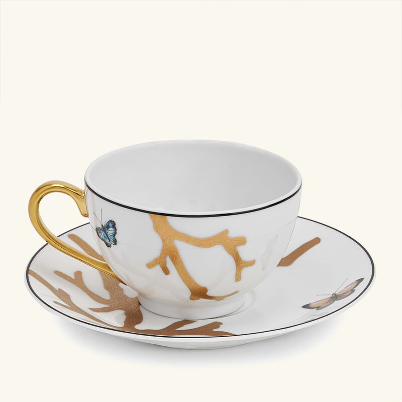bernardaud aux oiseaux tea cup   saucer gold set of 2