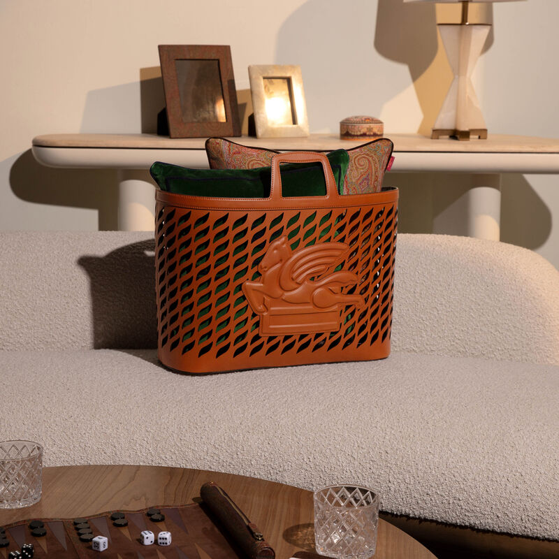 etro drill leather basket camel