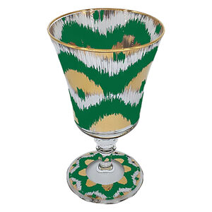Ikat Green And Gold Glass Goblet, medium