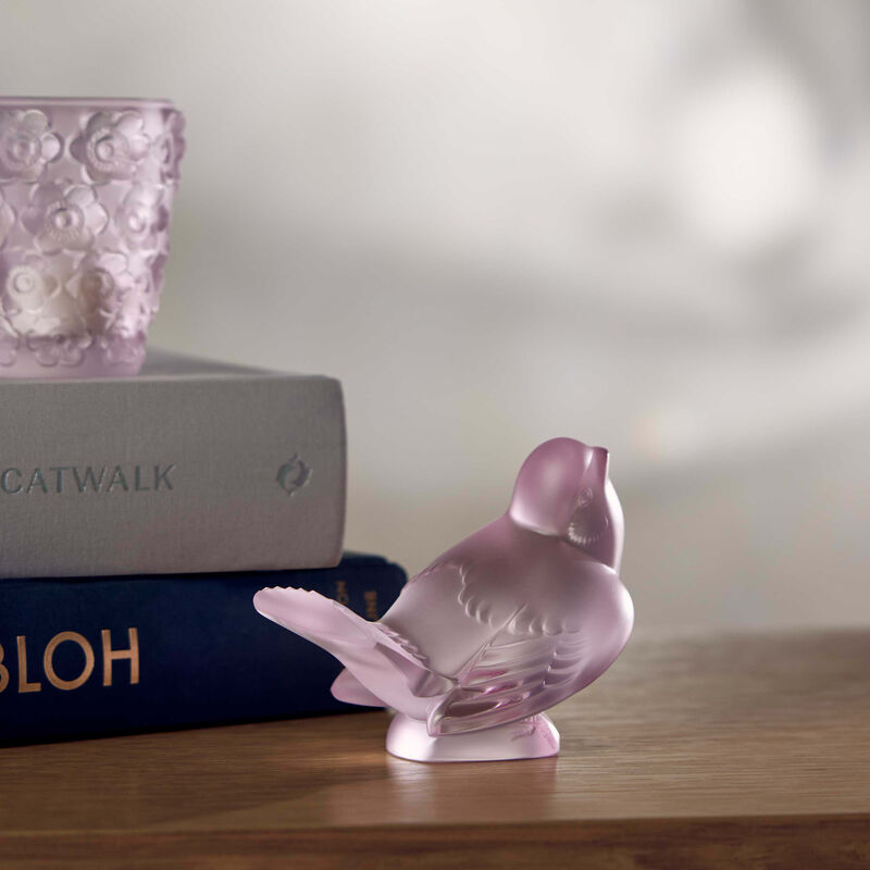 lalique sparrow sculpture small pink