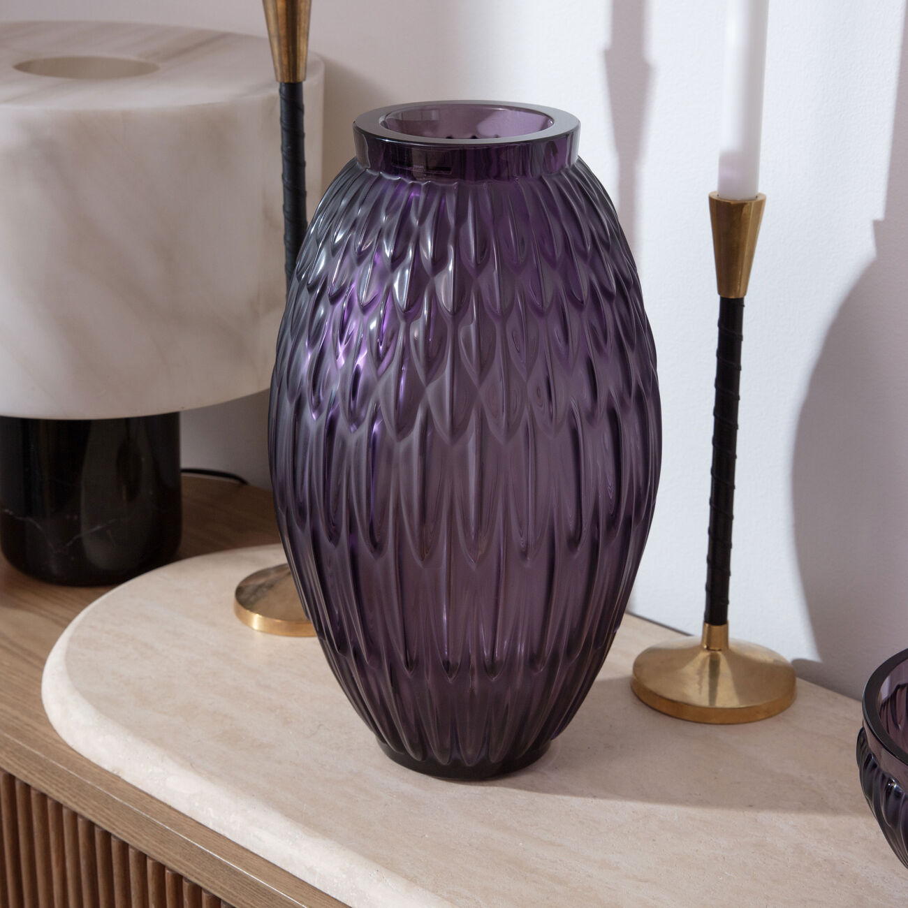 Vesper Plumes Vase Large Purple lalique vesper plumes vase large purple