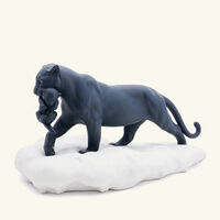 lladro black panther with cub sculpture small black