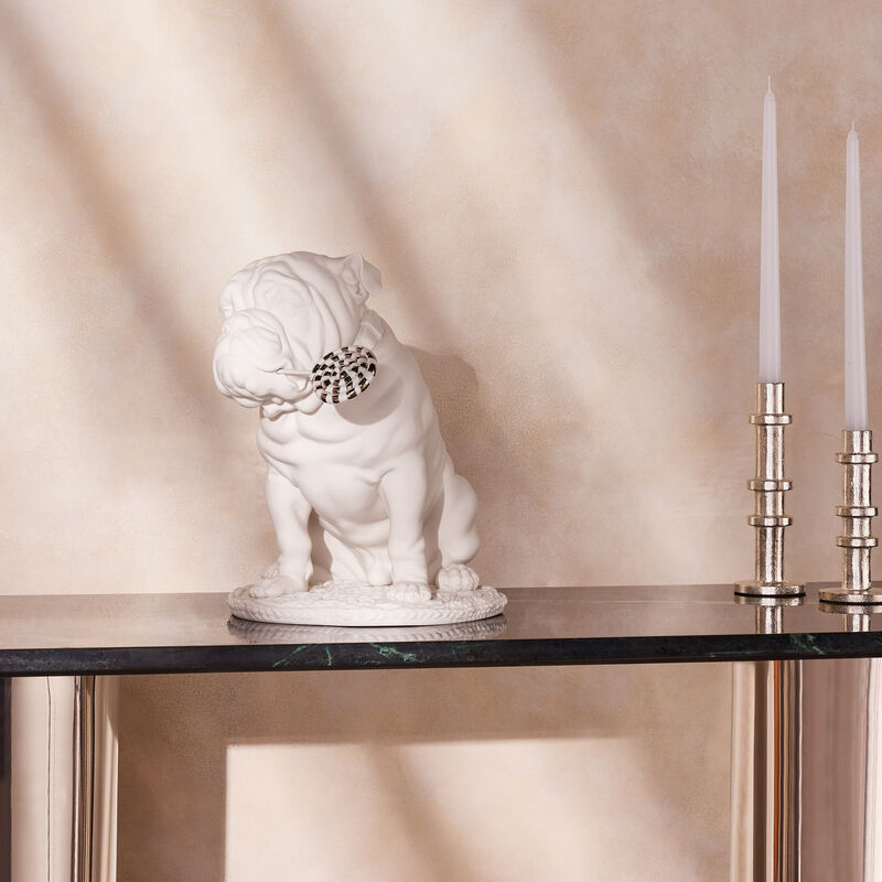 lladro bulldog with lollipop sculpture medium white