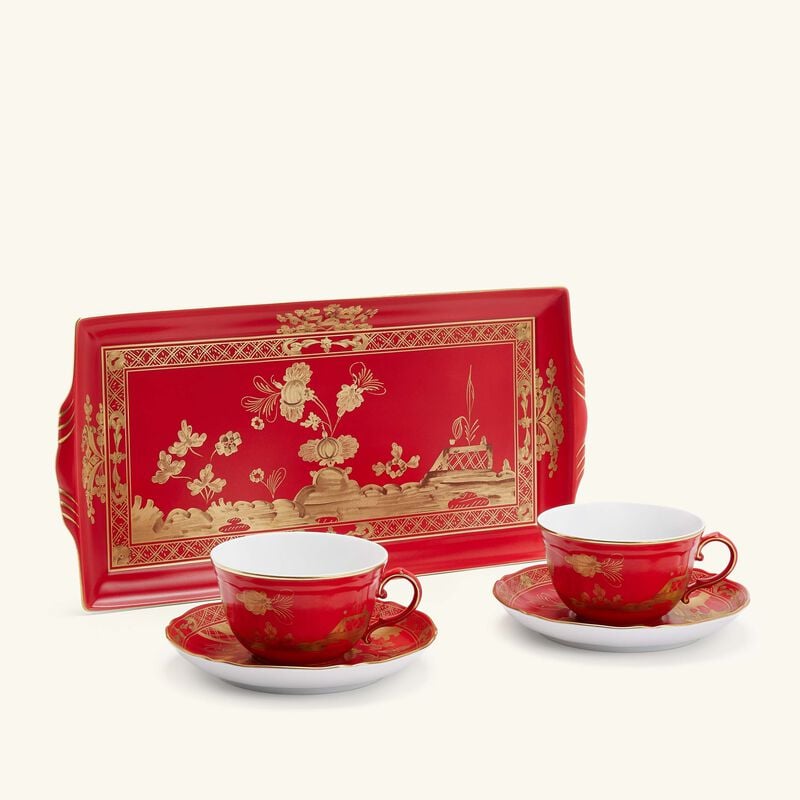 ginori 1735 oriente italiano serving tray rectangular medium red