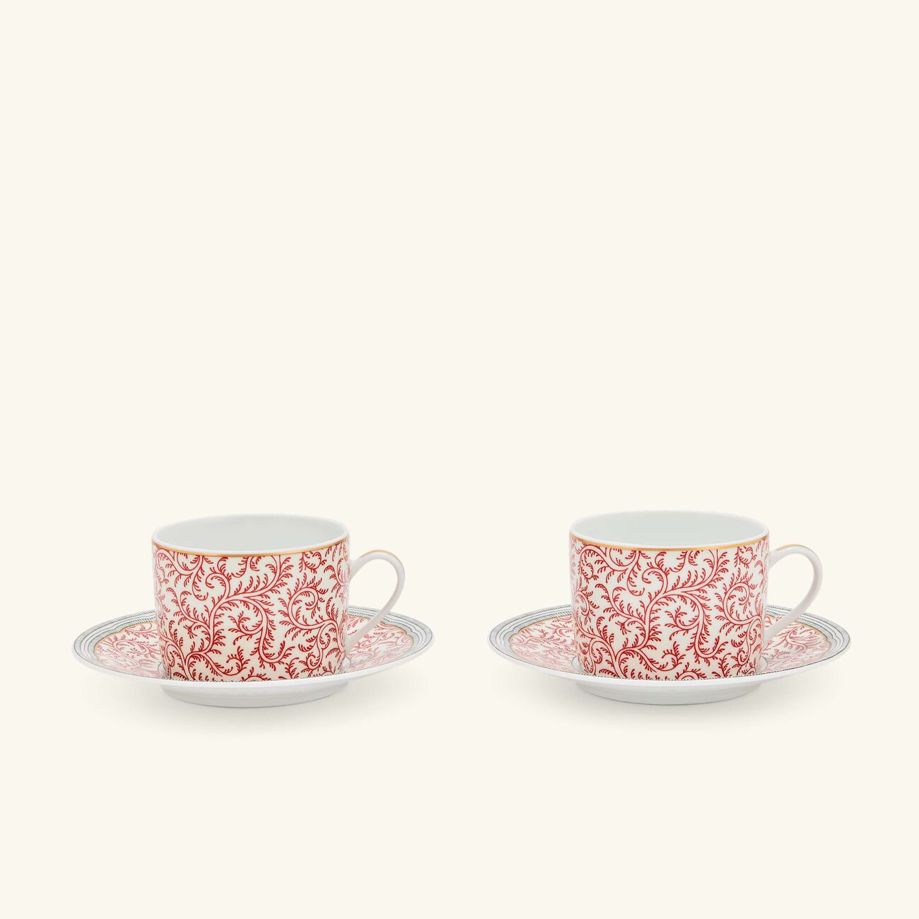 bernardaud collection braqueni  tea cup   saucer red set of 2