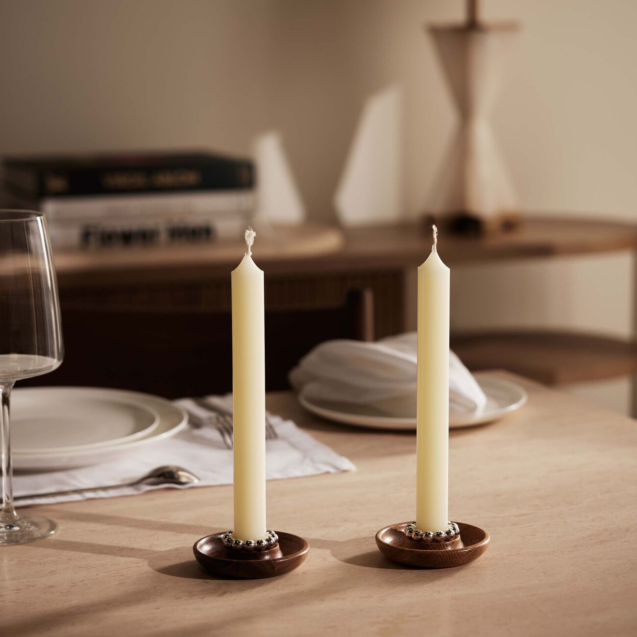 christofle perles candle holder walnut