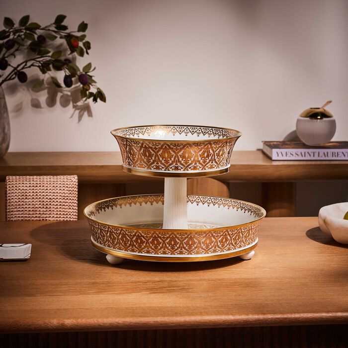 Sol Cake Stand 2 Tiers Gold bernardaud sol cake stand 2 tiers gold