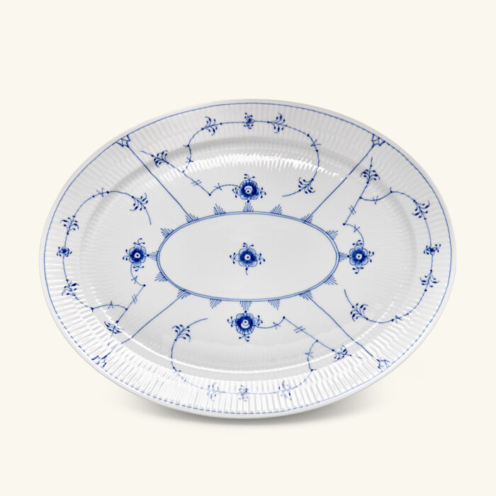 رويال كوبنهاغن طبق التقديم بلو فلوتد بلاين بيضاوي أبيض 35 سم