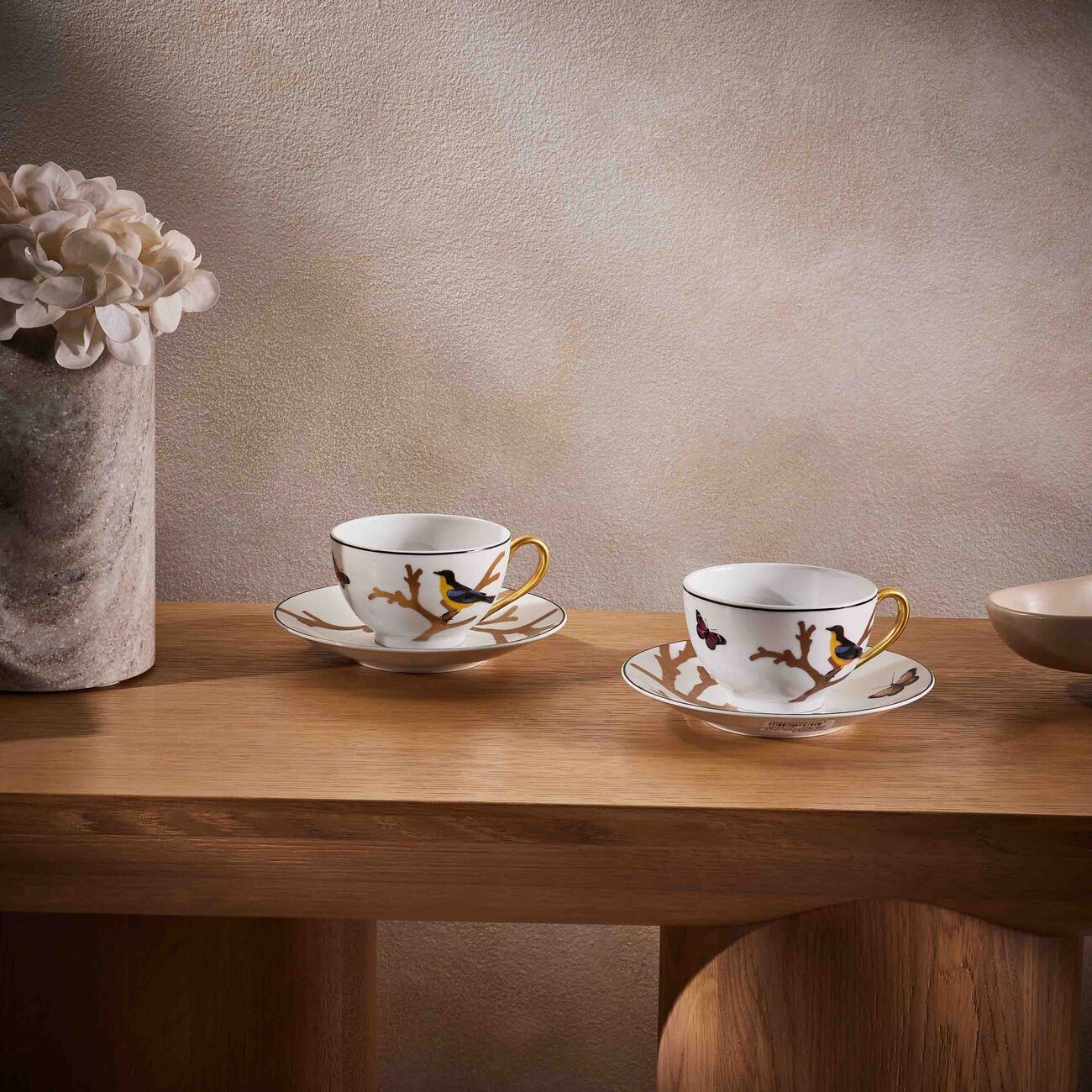 bernardaud aux oiseaux tea cup   saucer gold set of 2