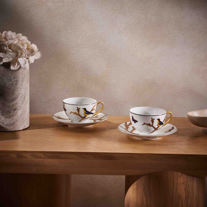 bernardaud aux oiseaux tea cup   saucer gold set of 2