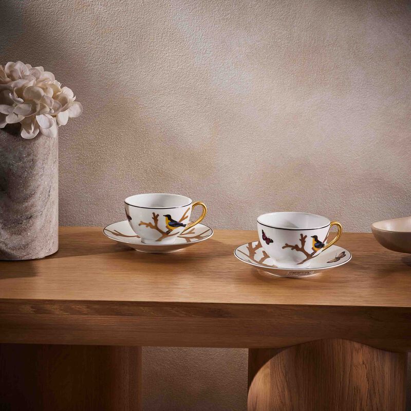 bernardaud aux oiseaux tea cup   saucer gold set of 2