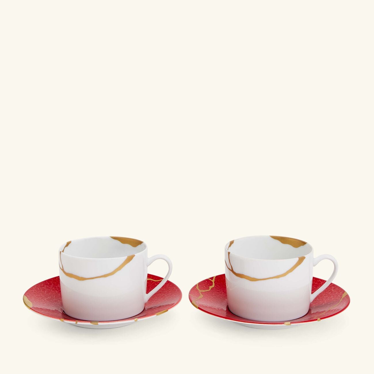 Kintsugi Rouge Teacups And Saucers - Set Of 2 bernardaud kintsugi rouge teacups and saucers set of 2