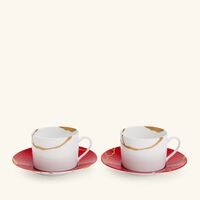 Kintsugi Rouge Teacups And Saucers - Set Of 2 bernardaud kintsugi rouge teacups and saucers set of 2