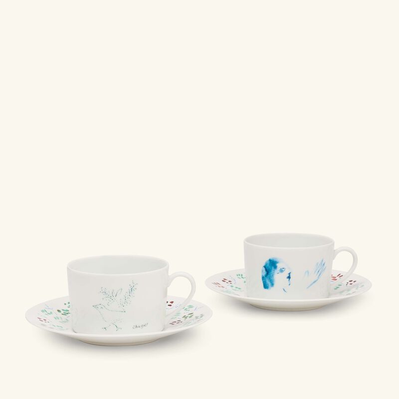 Marc Chagall Tea Cup & Saucer White Set Of 2 bernardaud marc chagall tea cup saucer white set of 2