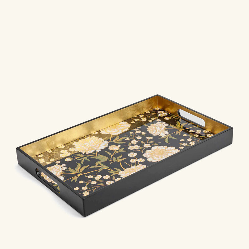 Lacquered Tray Rectangular Large Black les ottomans lacquered tray rectangular large black