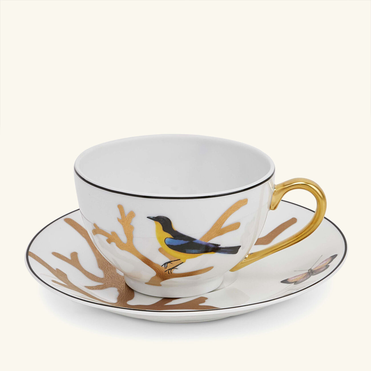 bernardaud aux oiseaux tea cup   saucer gold set of 2