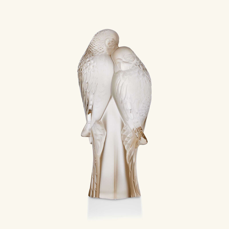 لاليك منحوتة صغيرة على شكل ببغاوين باللون الذهبي