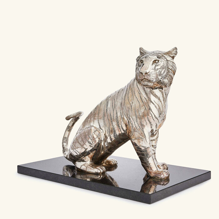 christofle sitting tiger sculpture medium sterling silver