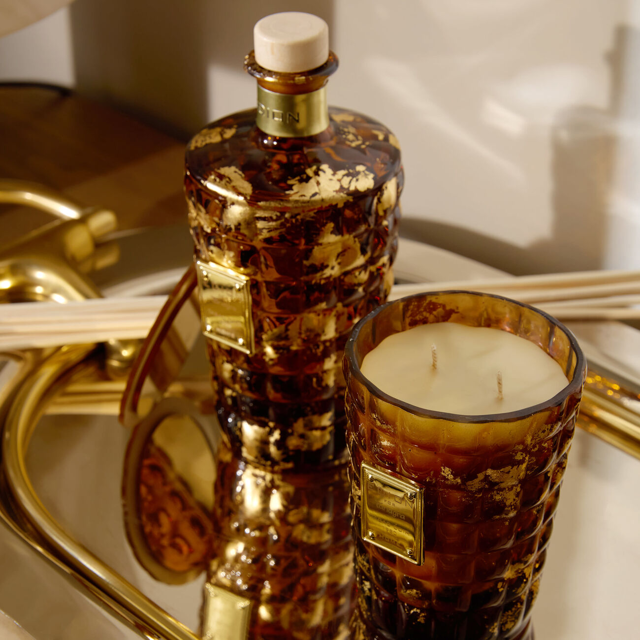 edion tobacco amber candle   diffuser set