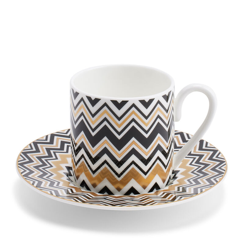 Set of 6 Zig Zag Gold Coffee Cup & Saucer, large
