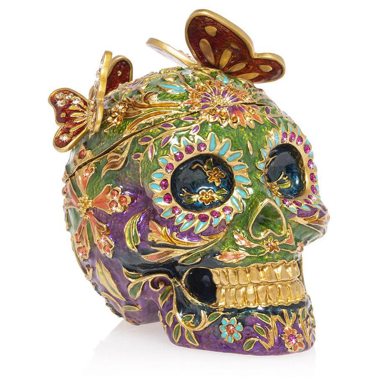 Rivera Skull with Butterflies Box Green jay strongwater rivera skull with butterflies box green