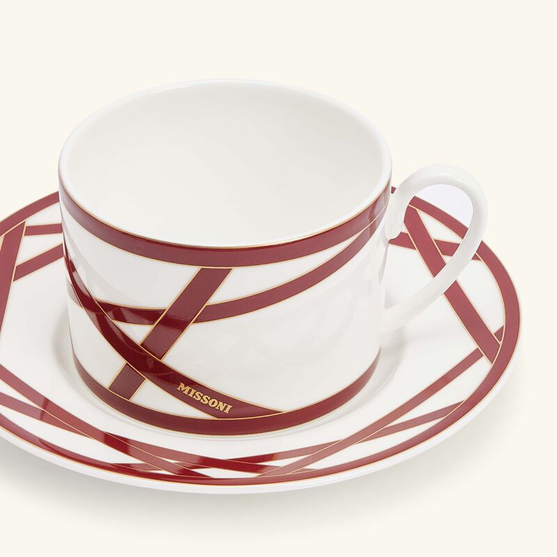 ميسوني هوم طقم ناستري المؤلف من فنجانين للشاي مع صحنيهما بلون أحمر