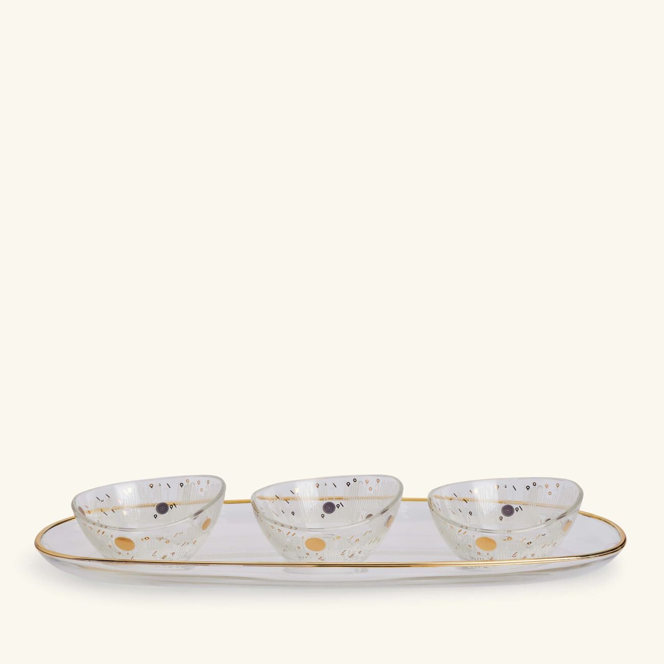 دملاج طقم حياة المؤلف من 3 أوعية للضيافة مع صينية باللون الذهبي